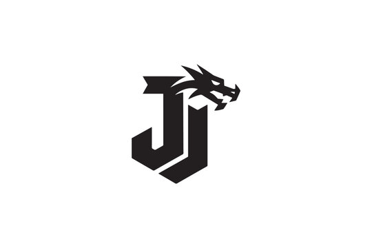 Jj logo design featuring a fierce dragon head and bold typography