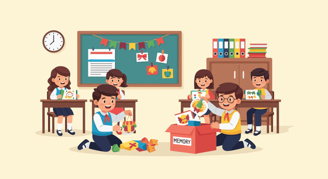 Children engaged in creative festival crafts and activities in a vibrant classroom setting