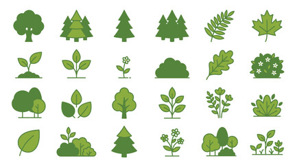 Fototapeta premium Collection of green plant and tree icons.