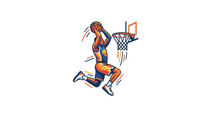 Basketball player performing a slam dunk in mid-air. © Haya