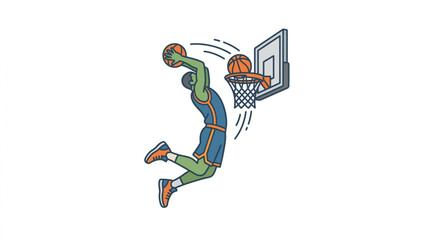 Basketball player performing a slam dunk over the hoop. © Haya