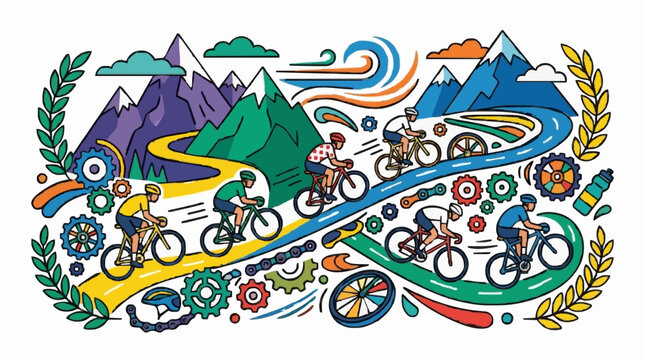 Tour de france cyclists racing on winding mountain roads
