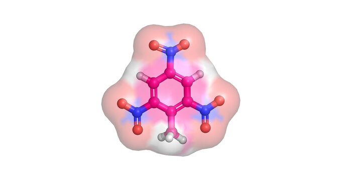 TNT (2,4,6-Trinitrotoluene), dynamite explosive compound, 3D molecule 4K