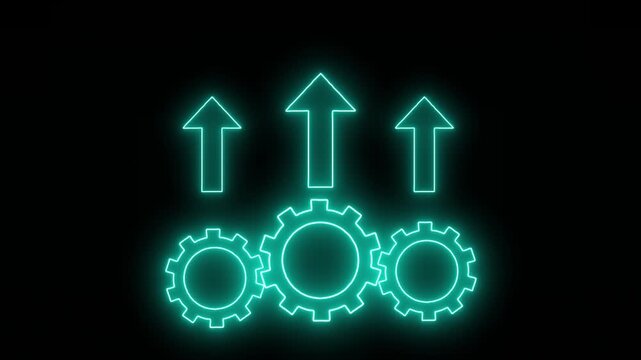 3 Process improvement and productivity growth concept. productivity growth, efficient processes .cyan color neon line and black background .