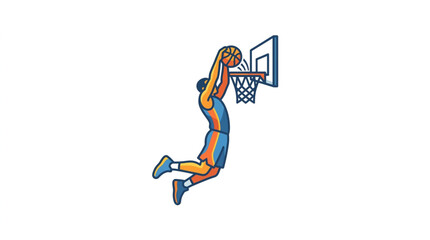 Basketball player performing a slam dunk over the hoop. © Agus