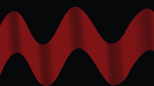 Abstract red sinusoidal wave on black background modern vector design with smooth oscillating curves representing motion rhythm and energy