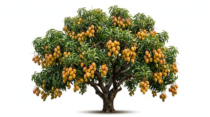 Full-grown mango tree loaded with abundant ripe yellow fruit isolated background abundance