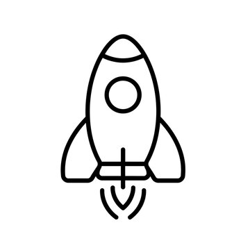 A sleek rocket ship blasts off into the sky with flames and smoke.