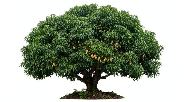 Large mango tree with ripening fruit isolated on white background tropical agriculture isolated