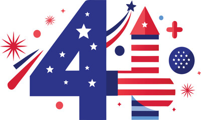 Obraz premium Independence day greeting graphic featuring large number four and fireworks