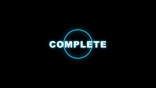 Cyan circular complete text animation for finishing task status
