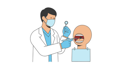 Fototapeta premium Dentist examining patient's mouth with dental tools, illustration