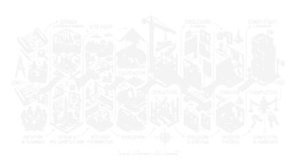Fototapeta premium Detailed Isometric Construction Project Lifecycle Infographic Showing Building Process Stages
