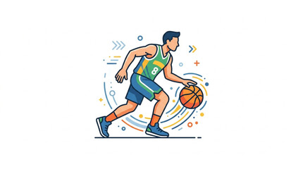 Fototapeta premium Man dribbling a basketball during a sports game.