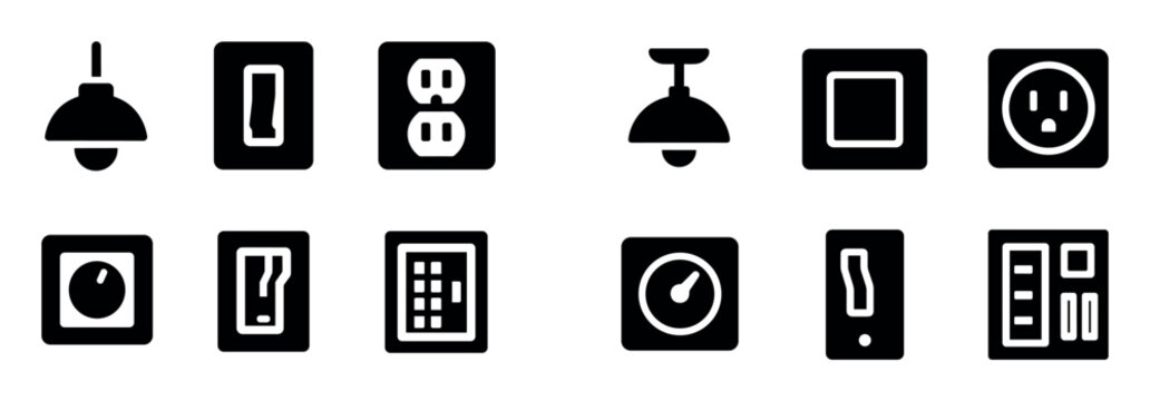 Home icons with lamp switch outlet minimal