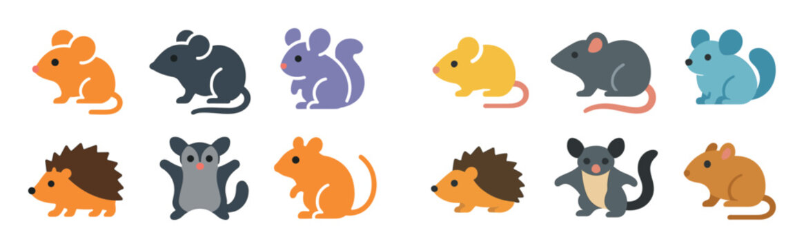 Animal icons with mouse hedgehog possum colorful flat