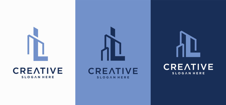Modern Geometric Letter L Skyline Logo with Skyscraper Architecture