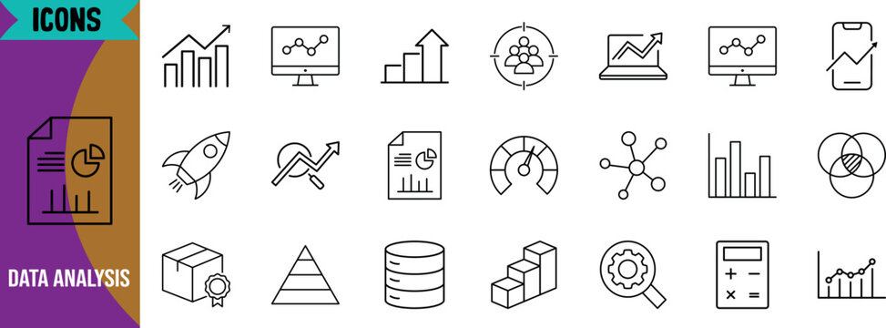 Business data analytics vector icons. chart icon set, report icon set, database icon set