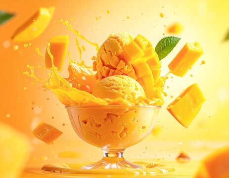 Lody o smaku mango w pucharku z owocami