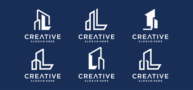 Modern Geometric Letter L Skyline Logo with Skyscraper Architecture