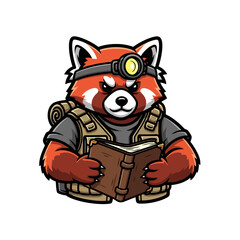 Fototapeta premium Red Panda Explorer Reading a Book.