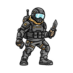 Fototapeta premium Tactical Soldier with Knife and Pistol in Full Gear.