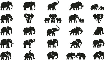  Elephant silhouette vector set wildlife African animal family illustration collection © SREE NOMITA RANI 1