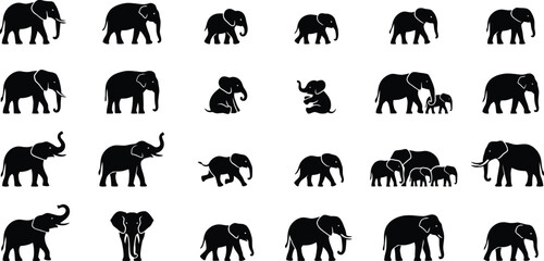  Elephant silhouette vector set wildlife family herd animal illustration pack © SREE NOMITA RANI 1