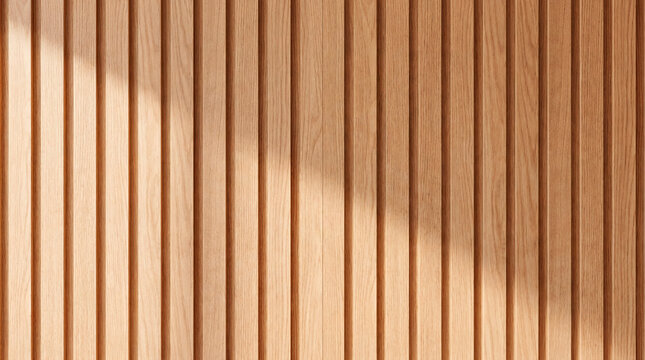 Natural oak wood slat wall texture background with soft shadow and warm tone