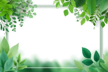 Fototapeta premium green frame with grass, hills, and leaves on white background