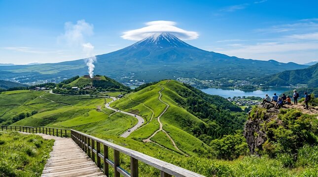 Scenic mountain landscape with green hills and serene lake