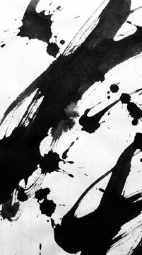 Abstract black in splash, paint, brush strokes, stain grunge isolated on white background, Japanese style with Generative AI.
