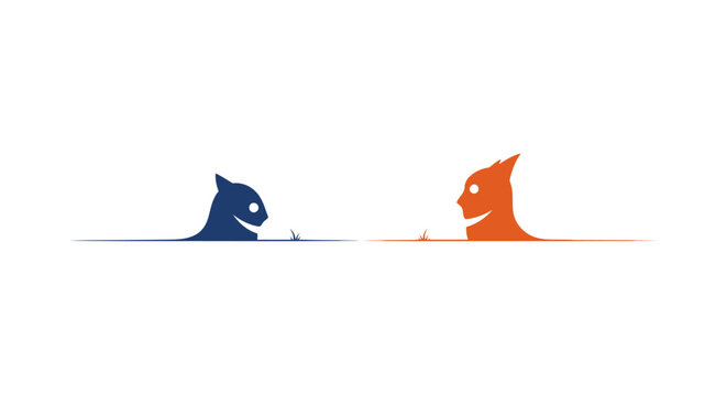 Blue and Orange Shark Fins Facing Each Other Representing Danger and Competition on Isolated White Background