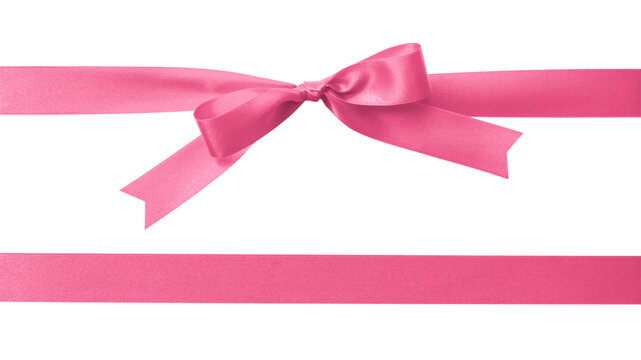 Pink bow ribbon band satin stripe fabric (PNG isolated on white background) for Valentines day holiday gift box, greeting card banner, present wrap design decoration ornament