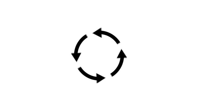 Circular arrows rotating on white background three panel sequence