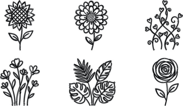 Art & IllustratioVintHand Drawn Floral Doodle Vector Collection Featuring Decorative Flowers Leaves and 
