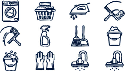 Art & IllusSleep Comfort aHousehold Cleaning and Laundry Vector Icon Collection Featuring Washing s  © MdRashed