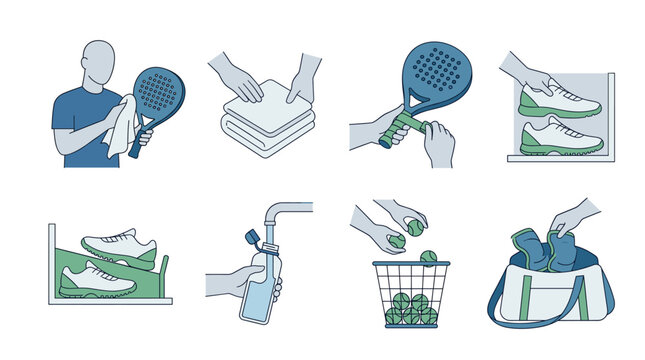 Padel Racket and Ball Care Instructions Set.