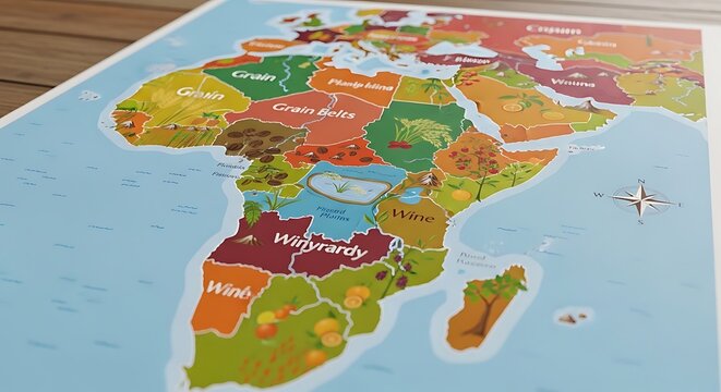 Illustrated Economic Map of Africa Showing Regional Agricultural Exports