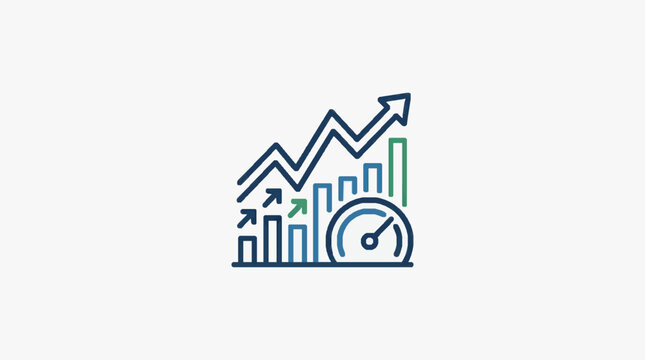 Business growth chart with speed indicator icon.