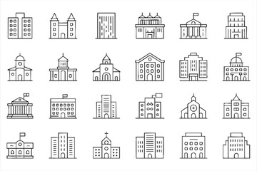 Fototapeta premium Government Building Outline Icons Collection for Civic and Institutional Design