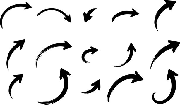 Black curved arrows set showing different directions