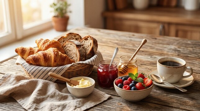 Croissants, Bread, Jam & Coffee
