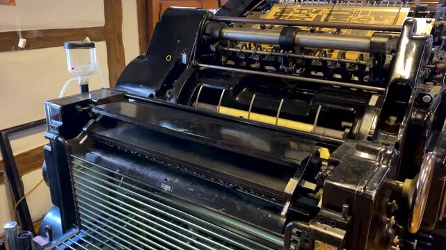 19th Century Industrial Printing Press Working Mechanical Operation Factory Scene