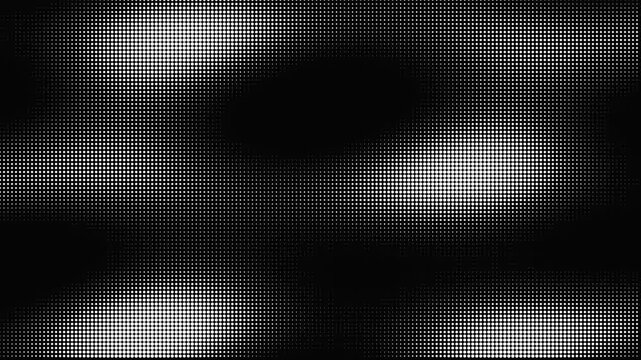 Halftone pattern digital noise animation with shifting square dots and high contrast graphic texture background.