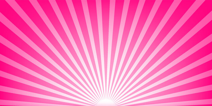 Pink radial lines. Rosy sunset rays pattern. Manga book page design. Circus or carnival background. Strawberry bubble gum, sweet lollipop candy, ice cream texture. Vector cartoon illustration