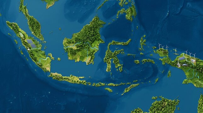 Vivid map shows Indonesia's lush islands and deep blue waters