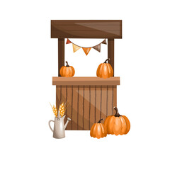 Illustration сart with pumpkins, Watering can. Autumn composition farm agricultural transport and vegetables hand drawn on isolated background for packaging design, label, postcards, holidays, clothes © Evgeniia