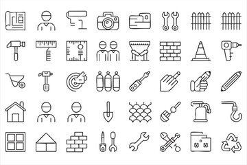 Fototapeta premium Building Materials and Contractor Equipment Minimal Line Icon Pack