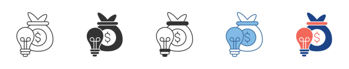 Vector icons depicting the concept of ideas leading to financial success. Symbolizing business growth, wealth creation, smart investment, and the power of creativity and innovation © Suwartika